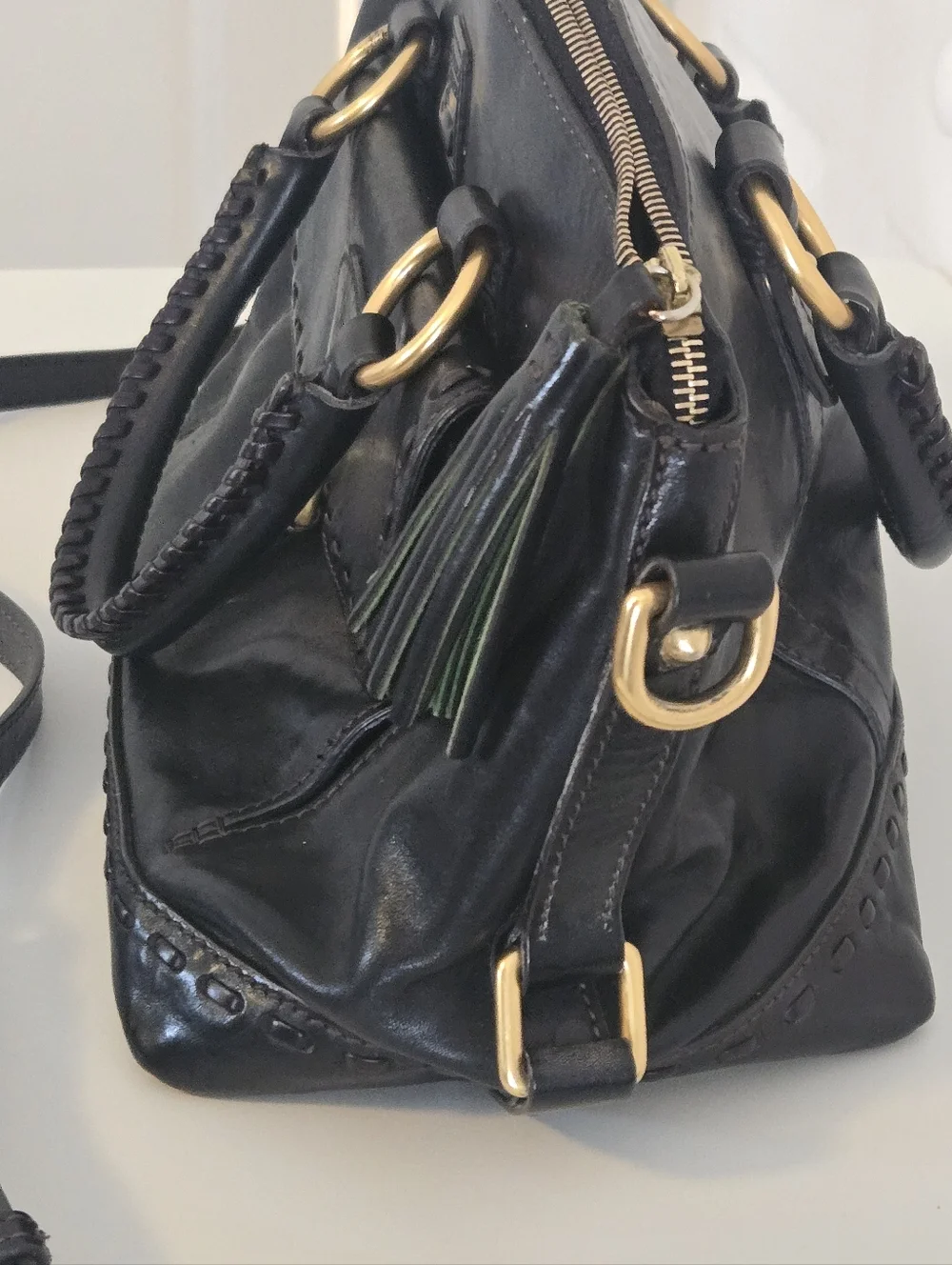 Dooney & Bourke Black Leather Shoulder Satchel with Gold Hardware - Picture 4 of 16